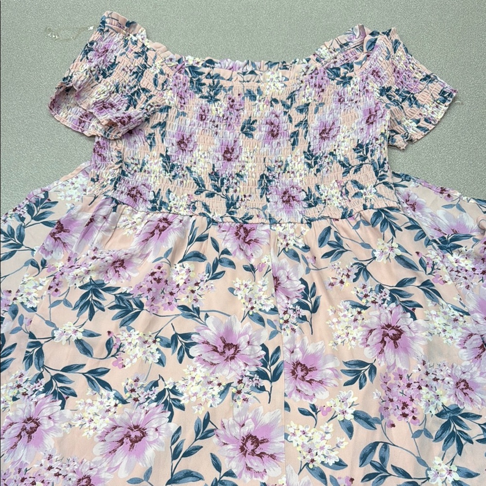 C Purple and Pink Smocked Off-the-Shoulder Sundress